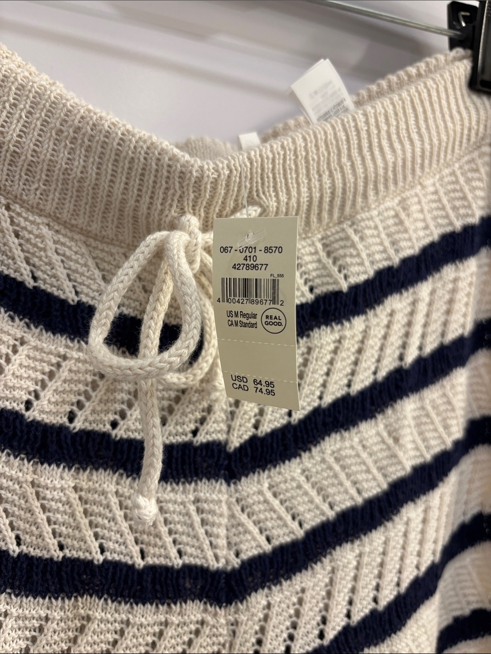 aerie Cream and Navy Striped Knit Wide-Leg Pants size medium - Picture 3 of 6